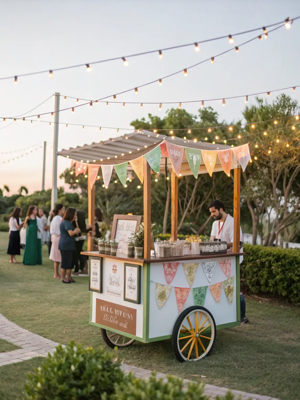 A picture of the MatchaJourney cart decorated for a private party, with personalized signage and a festive atmosphere.