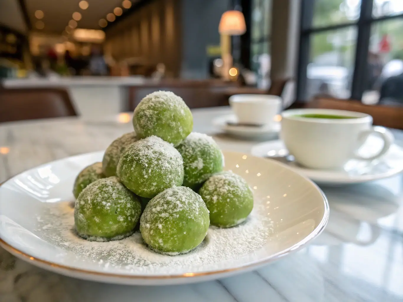 A variety of colorful matcha-infused desserts and beverages displayed on a table, highlighting the versatility of matcha in culinary applications.